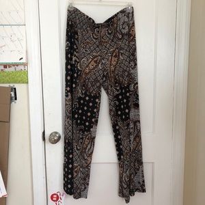 Paisley brown bell bottom funky pants w stretch